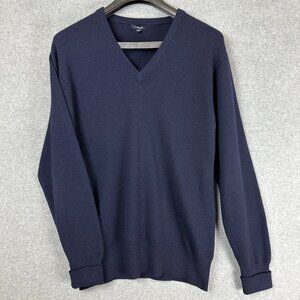 Burberry London Sweater Mens Medium 100% Cashmere V Neck Pullover Navy Scotland